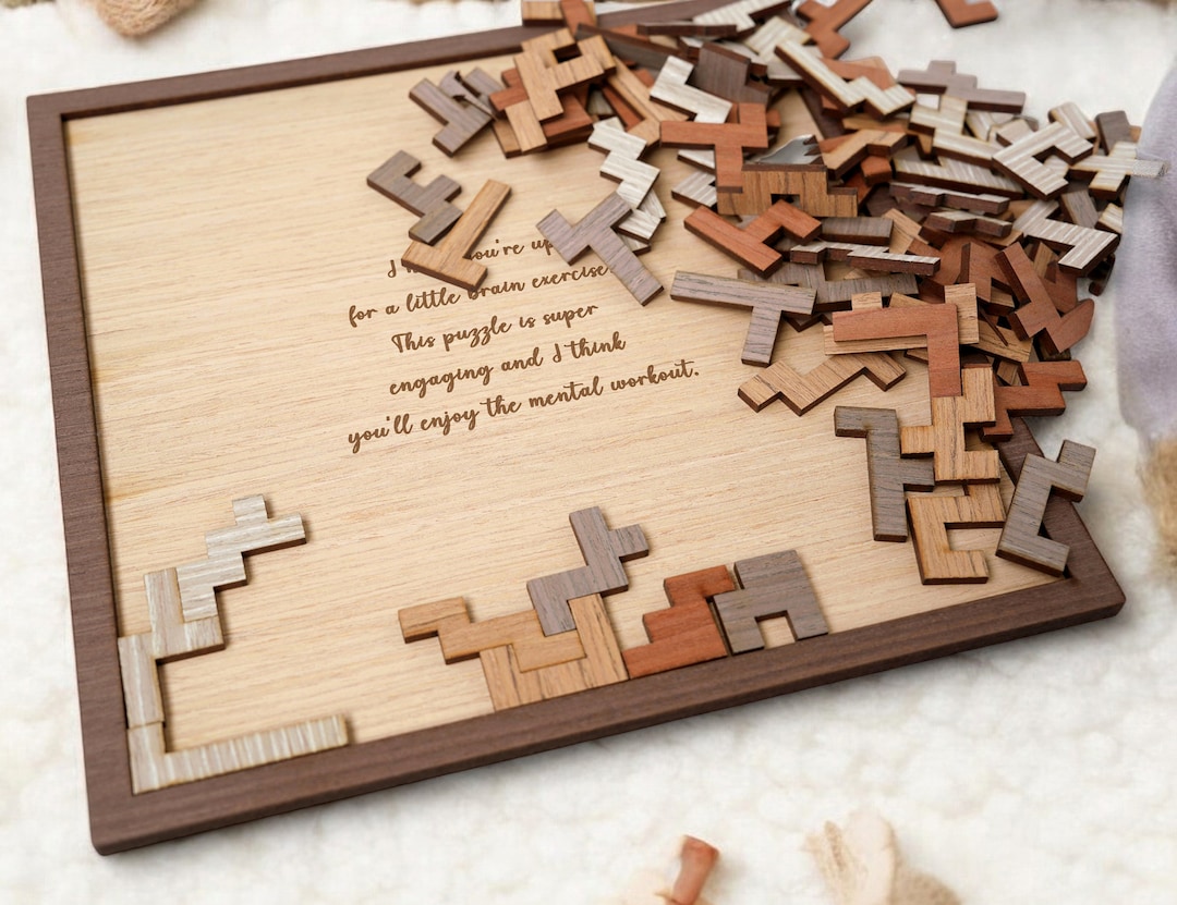 Wooden Tetris, Brain Teaser, Kids Games, Puzzle With Custom Text Message, Personalized Puzzle Gift