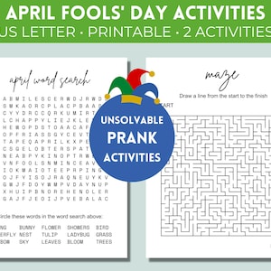 April Fools&#39; Day Prank Printable Activities | Unsolvable Word Search | Impossible Maze | Prank Activities for Kids | Class Prank