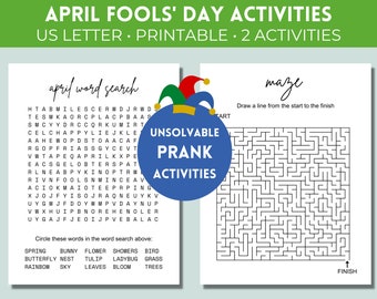 April Fools' Day Prank Printable Activities | Unsolvable Word Search | Impossible Maze | Prank Activities for Kids | Class Prank