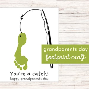 Manualidad de huellas de peces imprimible para el día de los abuelos para niños y bebés / Arte de huellas de caña de pescar / Arte de huellas sentimentales DIY