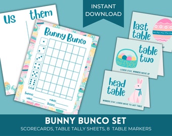Printable Easter Bunny Bunco Score Sheets | Easter March April Bunco Set | Bunko Score Cards with Matching Table Cards & Table Numbers