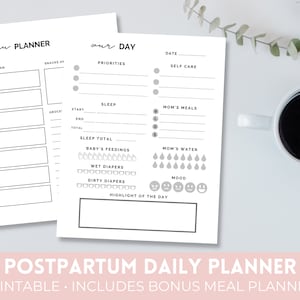 Postpartum Daily Planner Printable | Newborn Tracker for Baby and Mom | New Baby Daily Planning Sheets | With Weekly Menu Planner
