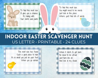 Easter Scavenger Hunt Printable Clues | Indoor Easter Egg Hunt for Kids | Easter Basket Treasure Hunt | Fun Easter Bunny Game for Boys