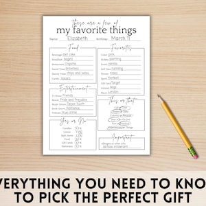 Printable These Are a Few of My Favorite Things Questionnaire | Teacher ...
