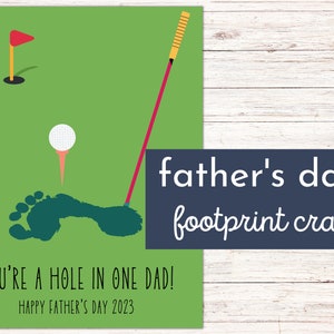 Father&#39;s Day Printable Golf Footprint Craft for Kids & Babies | Golf Club Hole in One Footprint Art | DIY Sentimental Footprint Art for Dad