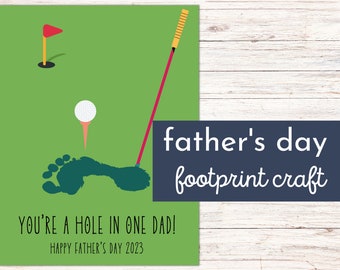 Father's Day Printable Golf Footprint Craft for Kids & Babies | Golf Club Hole in One Footprint Art | DIY Sentimental Footprint Art for Dad