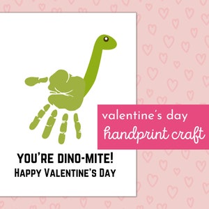 Valentinstag druckbare Handabdruck-Farbe "Dino-mite" Dinosaurier Karte | DIY Bastel Geschenk Babys/Kleinkinder | Sentimentaler Handabdruck Kunst Download
