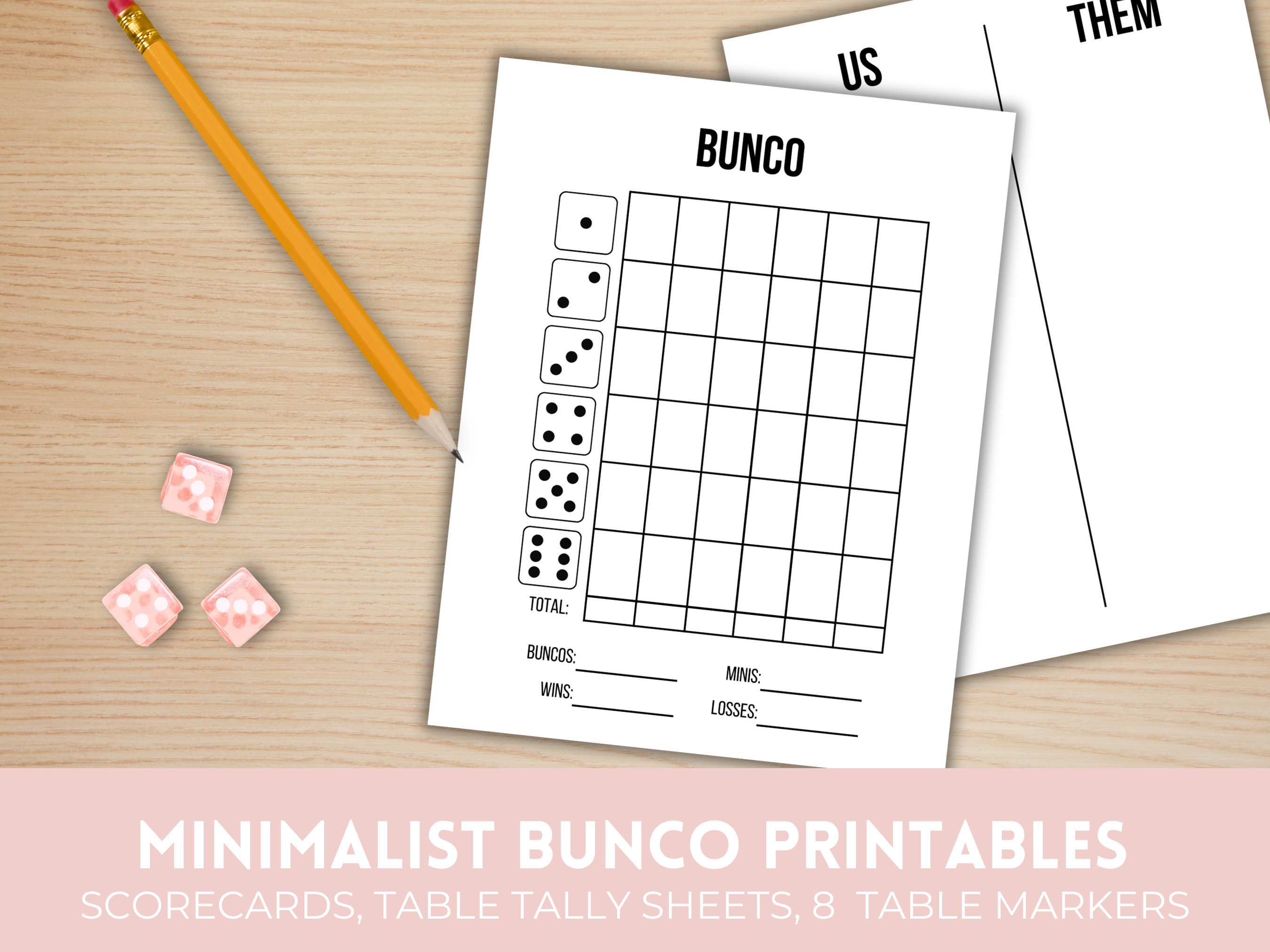 Minimalist Bunco Score Sheets Black and White Bunco Cards Plain Bunco