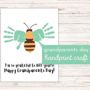 Großelterntag druckbare Handabdruck Biene Handwerk für ein oder zwei Kinder | DIY Geschenk von Enkelkindern | Sentimentaler Handabdruck Kunst Download