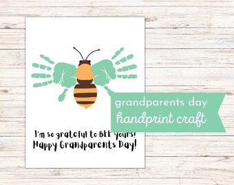 Grandparents Day Printable Handprint Bee Craft for One or Two Children | DIY Gift From Grandkids | Sentimental Handprint Art Download