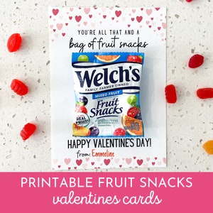 Tarjetas imprimibles de bocadillos de frutas para el día de San Valentín "Todo eso y una bolsa de bocadillos de frutas" Tarjetas de San Valentín para niños en edad preescolar Tarjetas de San Valentín para hacer tú mismo sin dulces