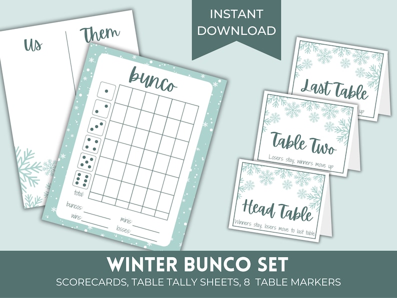 Printable Snowy Bunco Score Sheets | Winter December January Bunco Set ...