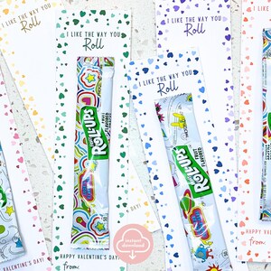 Tarjetas de San Valentín con rollitos de frutas para imprimir, "Me gusta cómo te enrollas", tarjetas de San Valentín para guarderías infantiles, tarjetas de San Valentín para niños sin dulces
