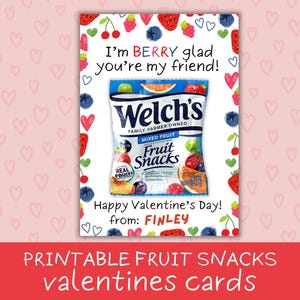 Cartes imprimables de la Saint-Valentin avec goûter aux fruits « Je suis BERRY, je suis content que vous soyez mon ami », Cartes de la Saint-Valentin pour enfants d'âge préscolaire à faire soi-même