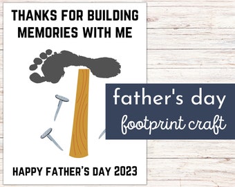 Father's Day Printable Footprint Craft for Kids & Babies | Hammer Foot Print | DIY Gift for Builder Dad | Handprint Keepsake for Dad