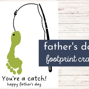 Father&#39;s Day Printable Fish Footprint Craft for Kids & Babies | Fishing Pole Footprint Art | DIY Sentimental Footprint Art for Dad