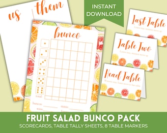 Printable Fruit Bunco Score Sheets | Summer Lemonade May June July Bunco Set | Bunko Score Cards with Matching Table Cards & Table Numbers