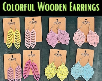 Laser Cut Colorful Wooden Earrings: Lightweight Unique Design