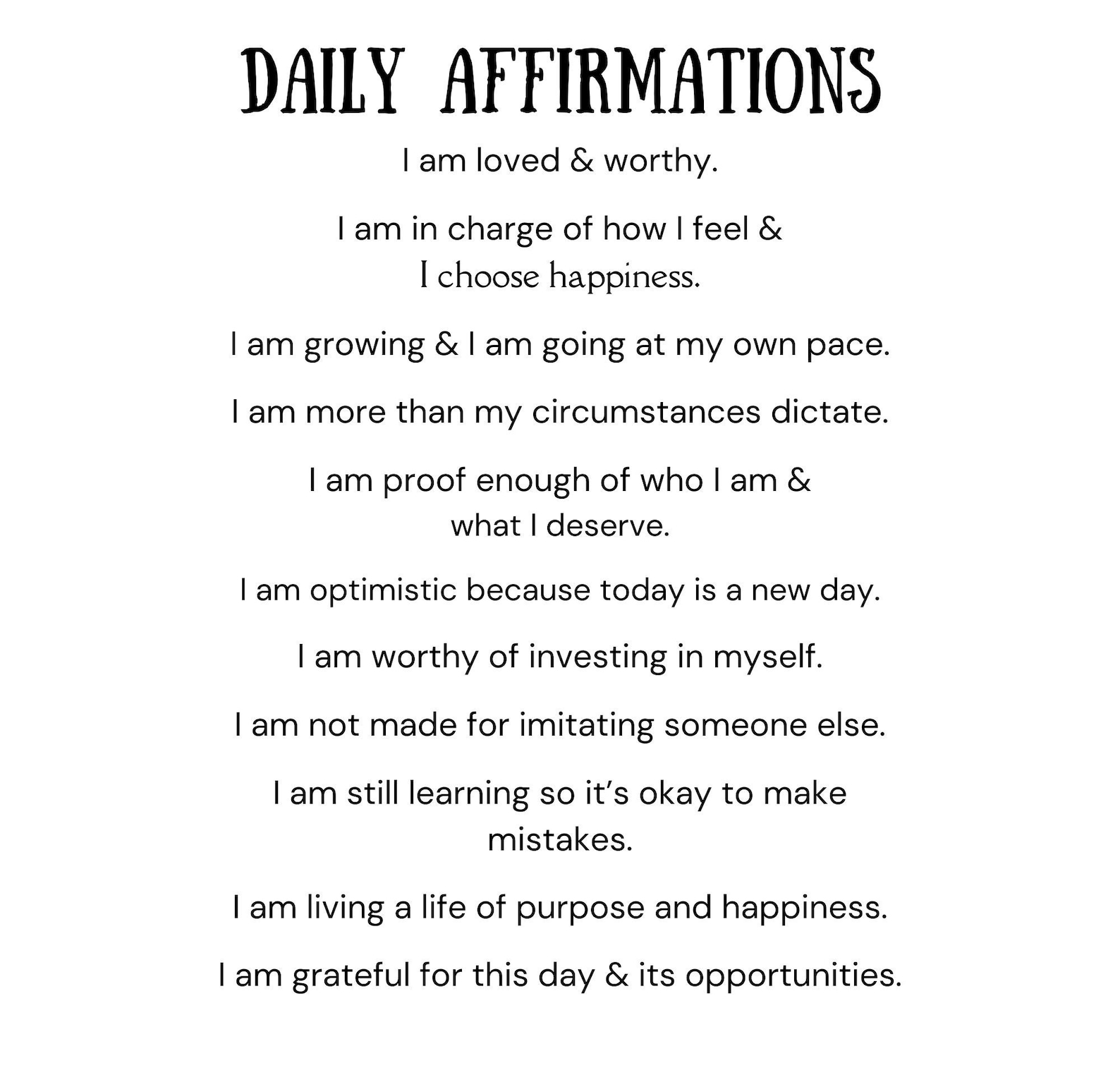 Daily Affirmations A4, A5, &amp; A6 - Etsy
