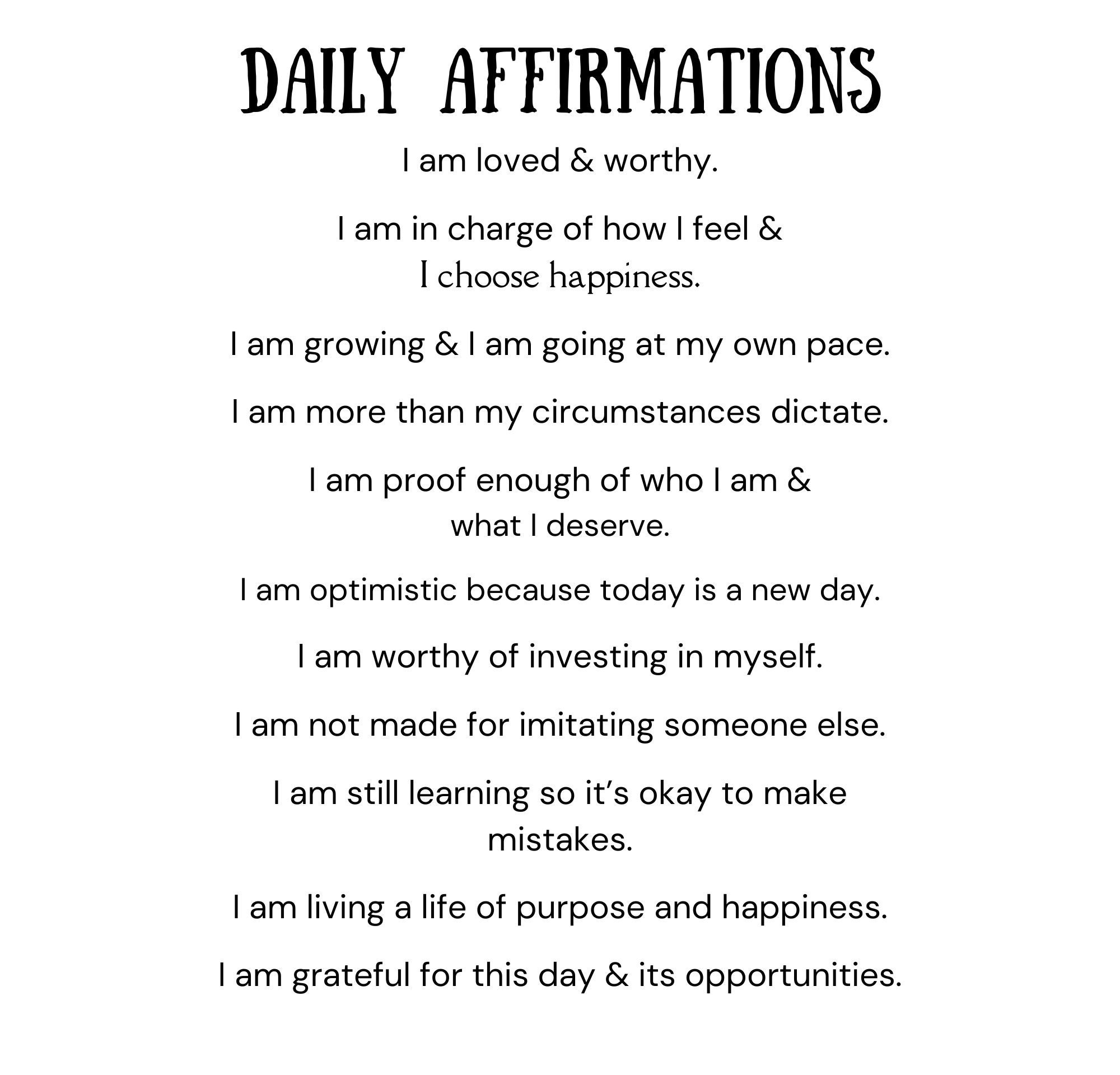 Daily Affirmations A4, A5, &amp; A6 - Etsy