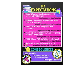Classroom Expectations Satin Poster: Middle/High School Decor *Physical Poster*