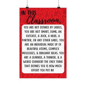 In This Classroom, You Are Not Defined By Labels Poster - RED