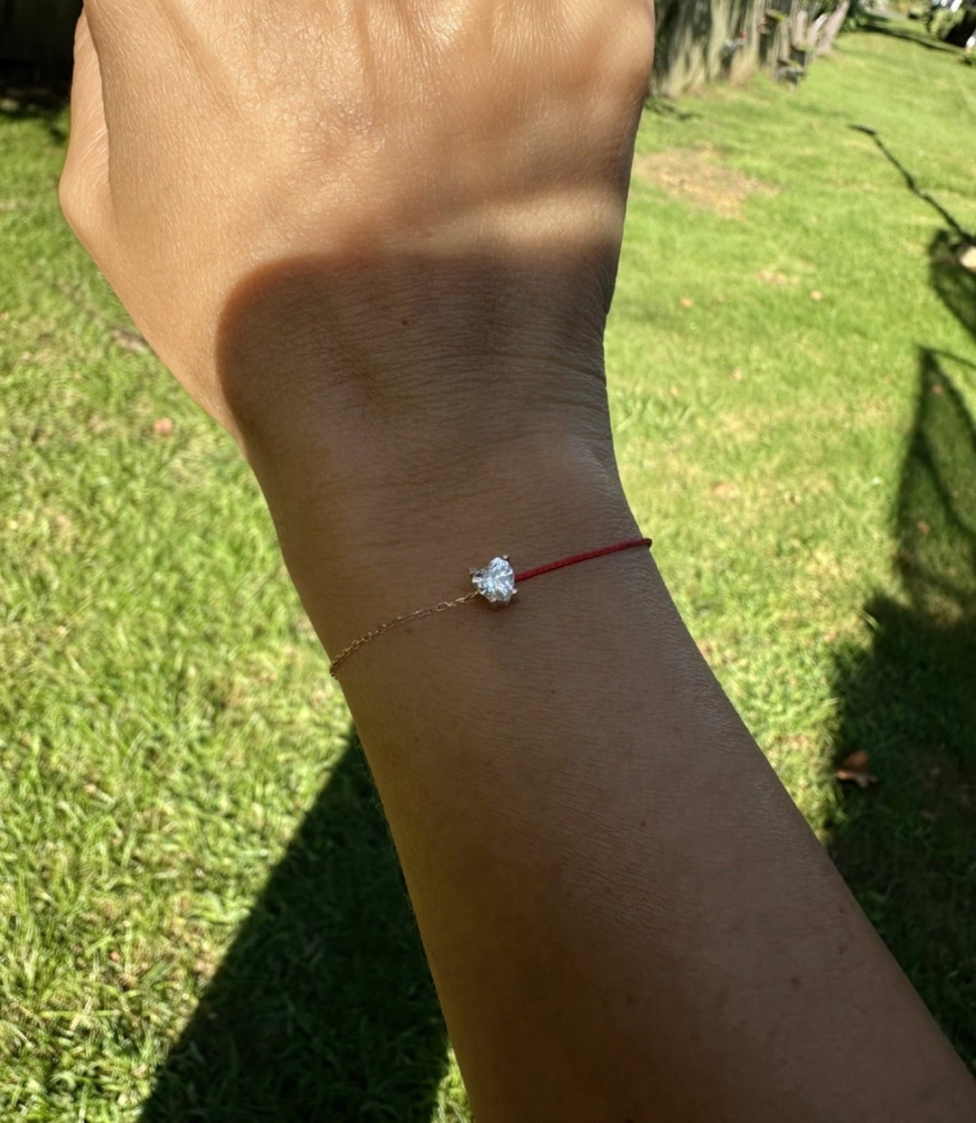 Red String Bracelet Rose Gold Plated Sterling Silver 925 Cz Etsy
