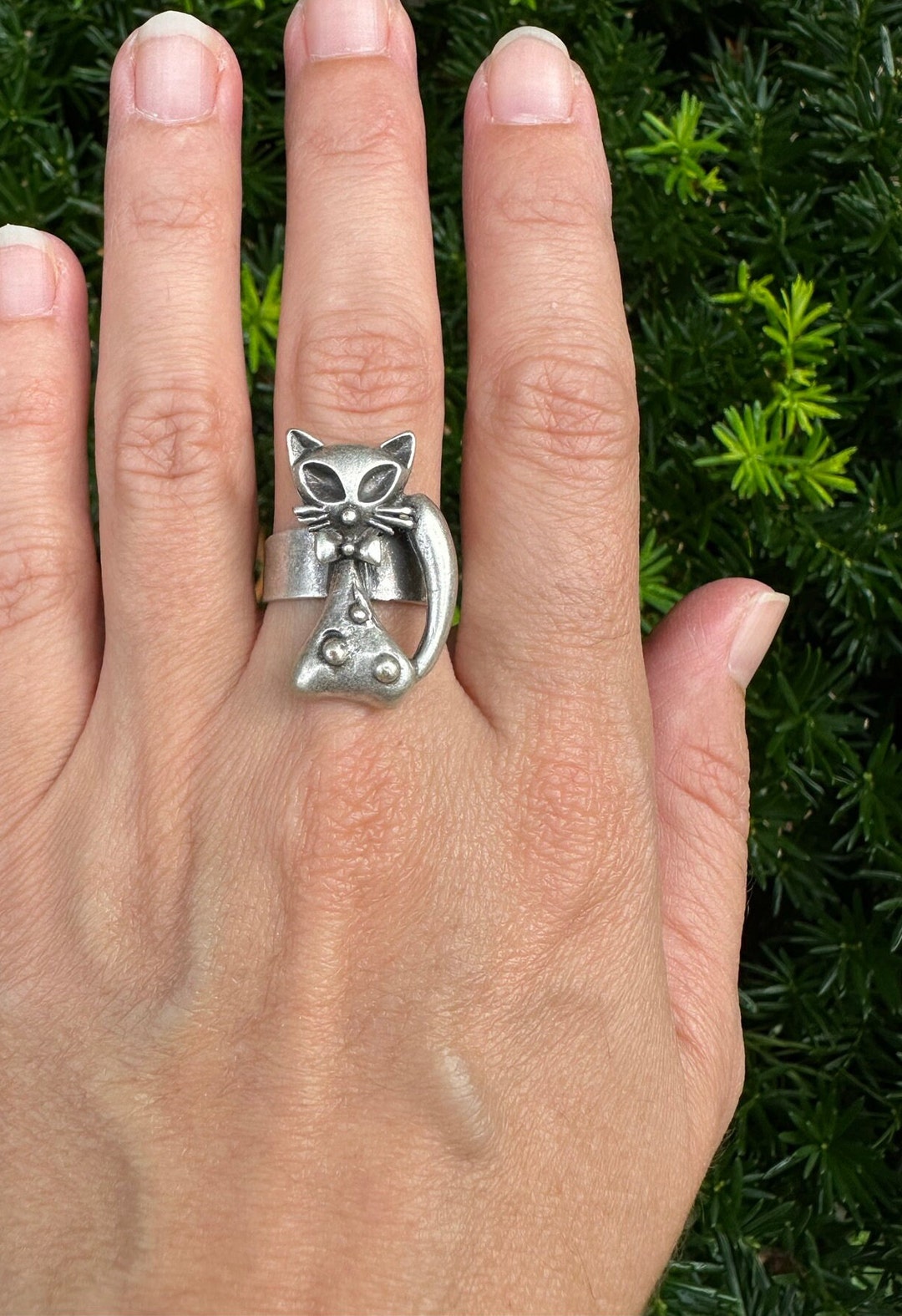 Adjustable Silver Plated Brass Cat Ring, Minimalist Animal Jewelry