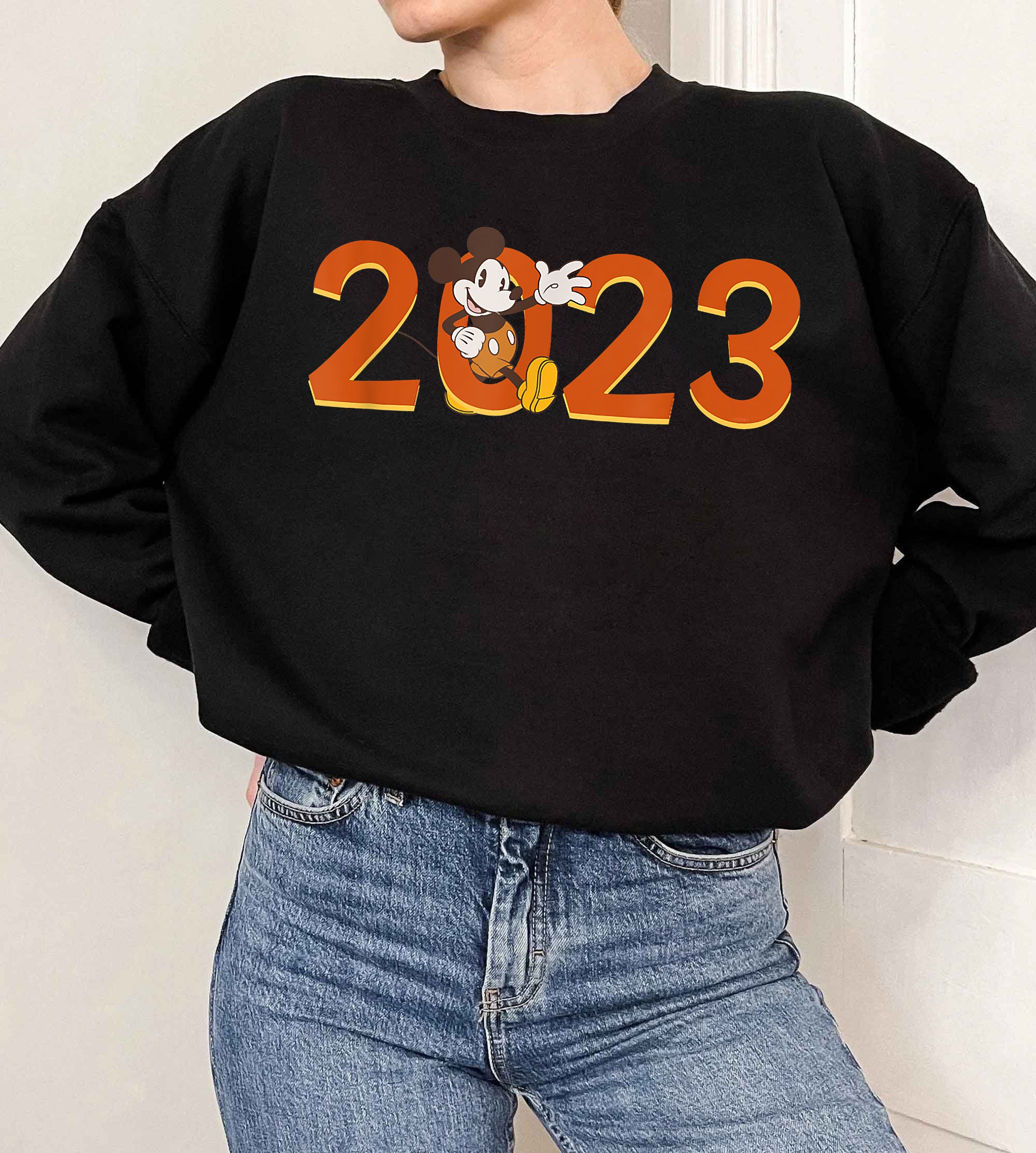 Discover Disney Mickey Mouse Waving 2023 100th Anniversary New Year Shirt , Disney Happy New Year Sweatshirt, Family Matching Christmas Disney Shirt