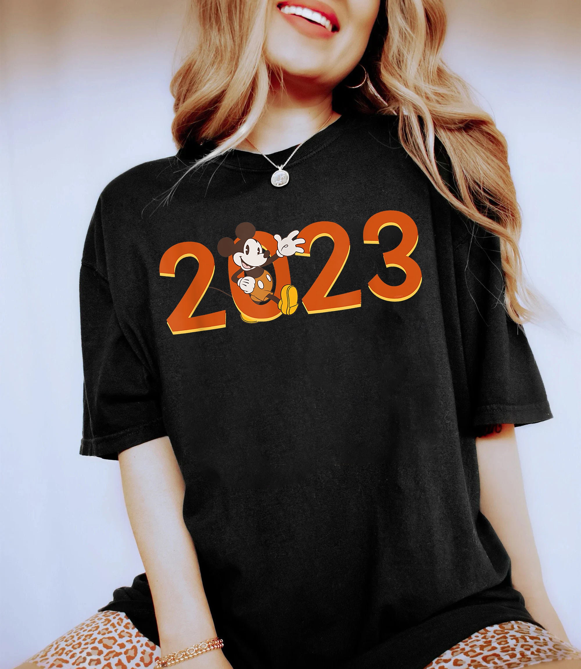 Discover Disney Mickey Mouse Waving 2023 100th Anniversary New Year Shirt , Disney Happy New Year Sweatshirt, Family Matching Christmas Disney Shirt