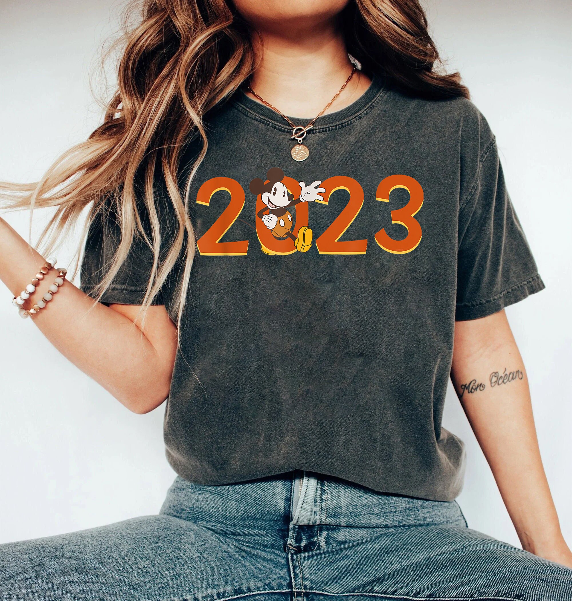 Discover Disney Mickey Mouse Waving 2023 100th Anniversary New Year Shirt , Disney Happy New Year Sweatshirt, Family Matching Christmas Disney Shirt