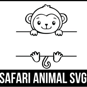 Monkey svg, Split Safari animals, Safari animals outline Svg, Safari animal monogram, Student name tag, School Classroom label Kids_SD