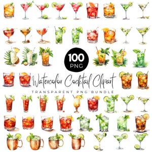 Cocktail Clipart PNG Bundle, Wedding Cocktail, Watercolor Signature Drink Menu, Alcohol Illustrations Bar Menu Gift Drink, Digital Download