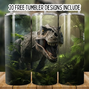 Ontwerpen van dinosaurussublimatiebeker, 3D T-rex dinosaurusverpakking 20 oz beker, naadloze grungy rustieke dinosaurusbeker, Jurassic Park voor kinderen, kinderen png