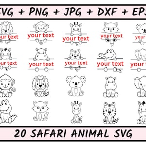 Safari Tiere Umriss SVG, Split Safari Tiere Umriss, Safari Tier Monogramm, Tiger svg, Sofortiger Download, Elefant svg, _BD