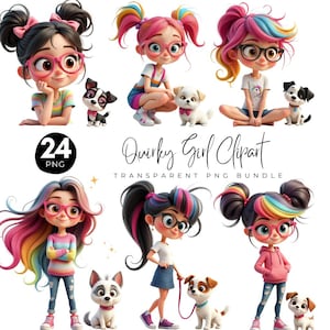 24 Quirky Girl Clipart, Cute Whimsical Girl Png Bundle, Quirky Lady Boss Girl, Cute Doll, High Quality Pngs, Instant Download
