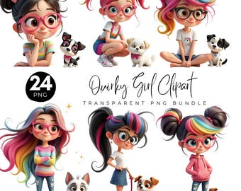 24 cliparts fille décalée, jolie fille lunatique Png Bundle, fille décalée Lady Boss, jolie poupée, png de haute qualité, téléchargement immédiat