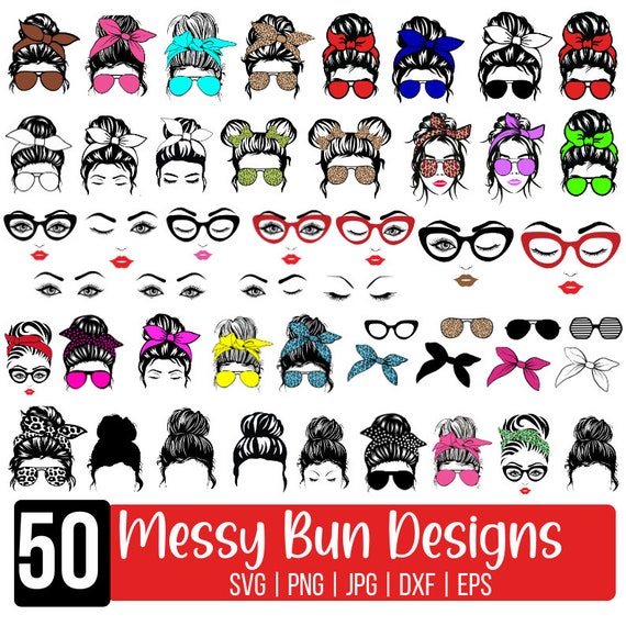 Messy Bun SVG Bundle, Mom Life svg, Messy Bun png Afro Women Svg, USA Mom svg, Bun Hair svg, Glasses svg, Digital Download