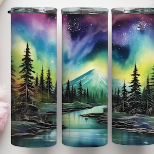 Montagne et arbre 20 oz gobelet PNG, Nature pin numérique PNG, droit Skinny Tumbler Wrap PNG, gobelet arbre Design png, amoureux de la montagne