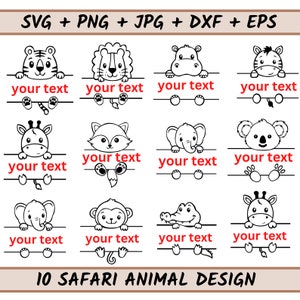 Safari-Tiere, Safari-Tiere Umriss, Safari-Tier-Monogramm, Studenten-Namensschild, Schulklassenzimmer-Label für Kinder, Zoo svg_SD