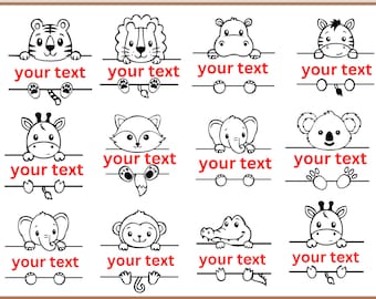 Split Safari animals, Safari animals outline Svg, Safari animal monogram, Student name tag, School Classroom label Kids, Zoo svg_SD