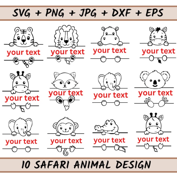 Split Safari animals, Safari animals outline Svg, Safari animal monogram, Student name tag, School Classroom label Kids, Zoo svg_SD