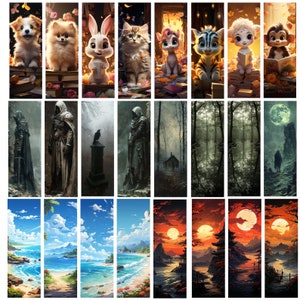 May include: A collage of 18 images featuring various animals, landscapes, and fantasy scenes. The top row features a puppy, a fluffy dog, a white rabbit, a cat, a pink pony, a zebra, a sheep, and a monkey. The second row features a hooded figure, a hooded figure, a crow on a tombstone, a hooded figure, a forest scene, a forest scene, a forest scene, and a moonlit scene. The third row features a beach scene, a beach scene, a beach scene, a beach scene, a sunset scene, a sunset scene, a sunset scene, and a sunset scene.