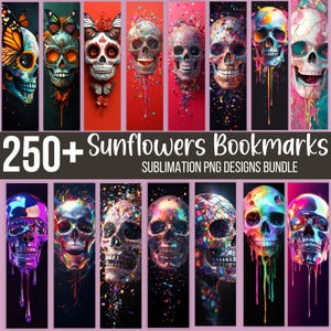 250+ 3D-Schädel-Lesezeichen, Zuckerschädel PNG, Halloween-Lesezeichen-Bundle, Tag der Toten Clipart, Sublimationsschädel-Lesezeichen, Gothic PNG