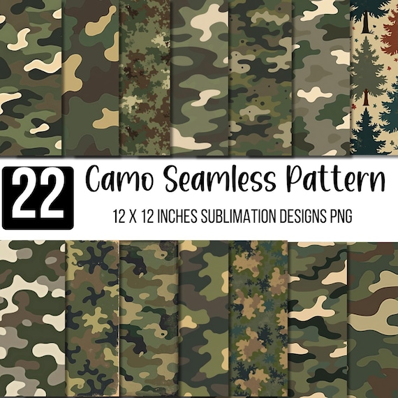 22種類の迷彩柄シームレスパターン、迷彩柄デジタルペーパー、ダック