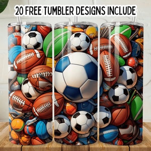 Bolas esportivas 3D 20oz Skinny Tumbler PNG, Beisebol Png, Futebol Americano Png, Western Tumbler png, Jogador de futebol PNG Imprimir Wrap