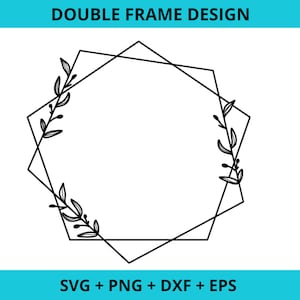 Moldura de hexágono duplo flor svg, borda svg, coroa de folhas svg, coroa de círculo svg, borda, casamento, arquivos de corte de silhueta para impressão, clip art png