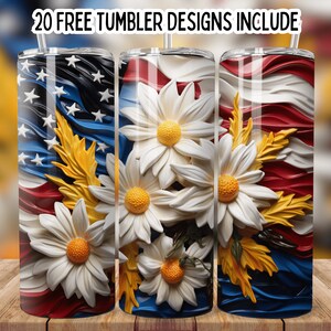 Gerades Sublimation Wrap Design, 3D weiße Gänseblümchen Nahtlose Blume, 20 Unzen Skinny Tumbler Wrap PNG, Tumbler PNG, Vorlage