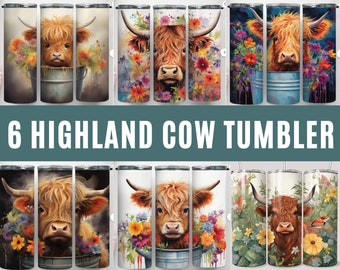 Cute Highland Cow In a Bucket 20 oz Skinny Tumbler Wrap, Baby Highland Cow PNG, Funny Highland Cow Sublimation Design, Digital Download