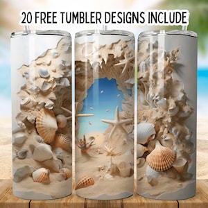 Beach Seamless Design, 3D Cracked Wall Beach Sea Shells 20oz Tumbler Wrap, Island Beach Straight Tumbler Wrap, Sublimation Design Png